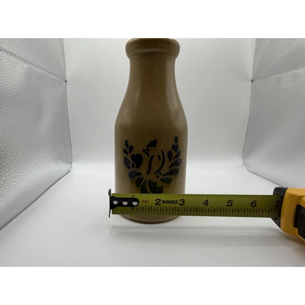 Vintage Pfaltzgraff Folk Art Stoneware Vase Brown Blue Floral Pottery 7.5